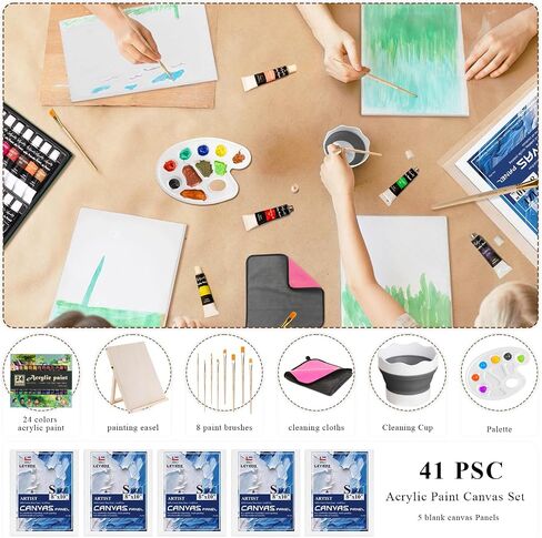LEYEDZ Acrylic Paint Set for Kids & Adults, 41 PCS Paint Kit, Art Painting Supplies Kit with 24 Acrylic Paints, 8 Paint Brushes, 5 Canvas Panels in Saudi Arabia