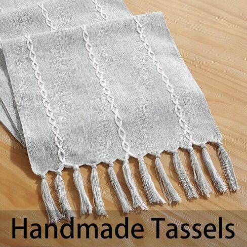 مفرش طاولة Cenebonxy Rustic Boho، مفرش طاولة من الكتان، مفارش طاولة المزرعة بطول 72 بوصة لتزيين طاولة الطعام، 13 × 72 بوصة، عاجي in Kuwait