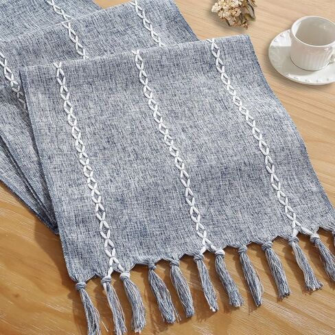 Rustic Boho Table Runner, Linen Table Runner, Farmhouse Table Runners 36 Inches Long for Dining Table Decor, 13x36 Inches, Ivory in Kuwait