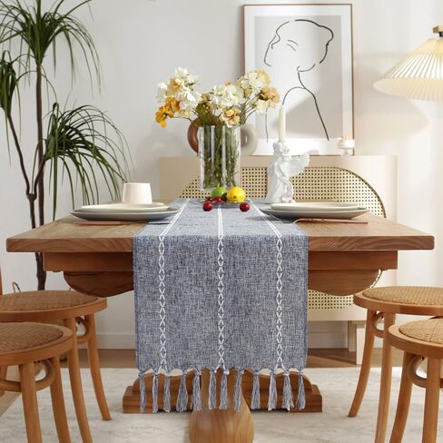 Rustic Boho Table Runner, Linen Table Runner, Farmhouse Table Runners 36 Inches Long for Dining Table Decor, 13x36 Inches, Ivory in Kuwait