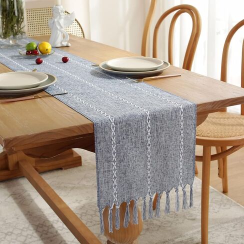 Rustic Boho Table Runner, Linen Table Runner, Farmhouse Table Runners 36 Inches Long for Dining Table Decor, 13x36 Inches, Ivory in Kuwait