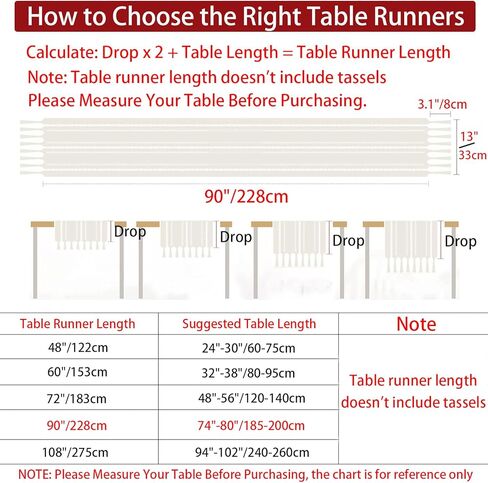 Rustic Boho Table Runner, Linen Table Runner, Farmhouse Table Runners 36 Inches Long for Dining Table Decor, 13x36 Inches, Ivory in Kuwait