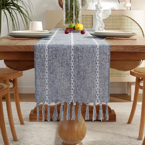 Rustic Boho Table Runner, Linen Table Runner, Farmhouse Table Runners 36 Inches Long for Dining Table Decor, 13x36 Inches, Ivory in Kuwait