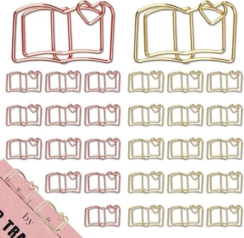30PCS Book Shaped Paper Clips - Rose Gold & Gold Cute Office Clips for School, Wedding Decorations - Fun Shape Stationery Supplies as Teacher Gifts, Party Favors (Bookmark Style) in Saudi Arabia