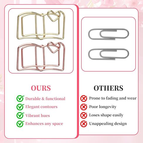 30PCS Book Shaped Paper Clips - Rose Gold & Gold Cute Office Clips for School, Wedding Decorations - Fun Shape Stationery Supplies as Teacher Gifts, Party Favors (Bookmark Style) in Saudi Arabia