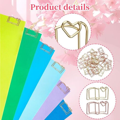 30PCS Book Shaped Paper Clips - Rose Gold & Gold Cute Office Clips for School, Wedding Decorations - Fun Shape Stationery Supplies as Teacher Gifts, Party Favors (Bookmark Style) in Saudi Arabia