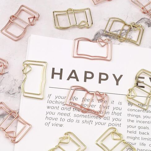 30PCS Book Shaped Paper Clips - Rose Gold & Gold Cute Office Clips for School, Wedding Decorations - Fun Shape Stationery Supplies as Teacher Gifts, Party Favors (Bookmark Style) in Saudi Arabia