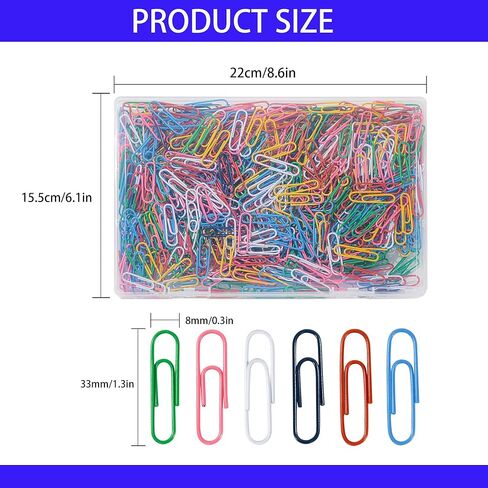Paper Clips, 600Pcs Medium Paperclips for Office School & Personal Use, Daily DIY, 1-2/7" Colored Heavy Duty Ideal for Bookmark in Kuwait