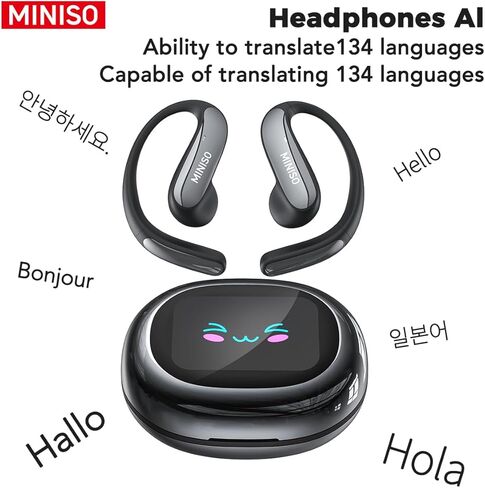 MINISO MS203 ترجمة سماعات الأذن مفتوحة سماعة رأس الأذن Bluetooth 6.0 OWS AI تدعم 134 لغة براعم الأذن اللاسلكية مع earhooks IPX5 Bluetooth Bluetooth Black （مع AI） in Kuwait