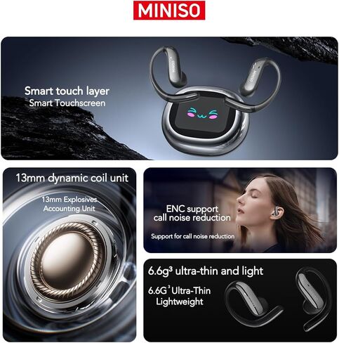MINISO MS203 ترجمة سماعات الأذن مفتوحة سماعة رأس الأذن Bluetooth 6.0 OWS AI تدعم 134 لغة براعم الأذن اللاسلكية مع earhooks IPX5 Bluetooth Bluetooth Black （مع AI） in Kuwait