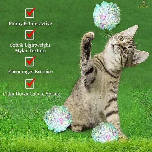 SunGrow Mylar Cat Crinkle Balls, 2", Shiny and Stress Buster Toy, Lightweight and Great for Use in Craft Projects, Toy Ball Suitable for Both Feline and Kids, Kitten Chew and Chase Balls for Exercise in Saudi Arabia