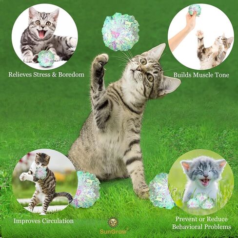 SunGrow Mylar Cat Crinkle Balls, 2", Shiny and Stress Buster Toy, Lightweight and Great for Use in Craft Projects, Toy Ball Suitable for Both Feline and Kids, Kitten Chew and Chase Balls for Exercise in Saudi Arabia