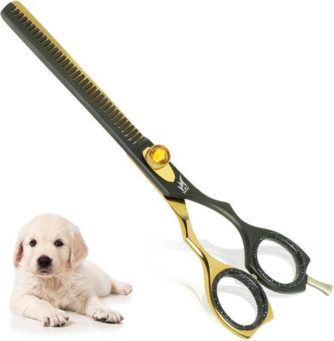 Curved Dog Grooming Scissors – 7.5" Thinning Shears with 34 Teeth, Texturizing Chunkers for Dogs & Cats, 440C Stainless Steel for Professional Groomers and Pet Owners in Saudi Arabia