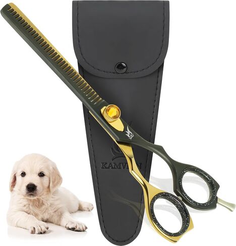 Curved Dog Grooming Scissors – 7.5" Thinning Shears with 34 Teeth, Texturizing Chunkers for Dogs & Cats, 440C Stainless Steel for Professional Groomers and Pet Owners in Saudi Arabia