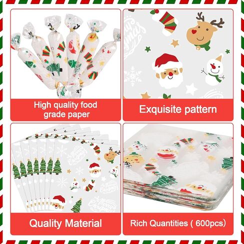 Ccinee 600 PCS Climophane Classy Clapers - Clear Christmas Caramel Chocolate Wrapper to Candy Packaging - حفلة عيد ميلاد in Kuwait
