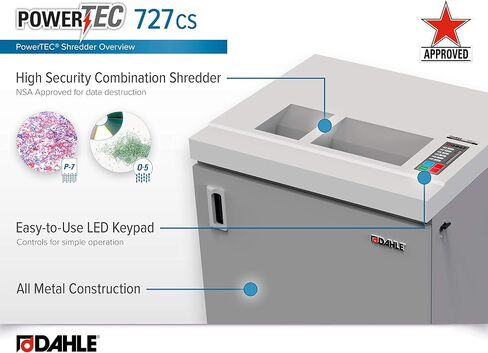 Dahle Powertec 707 PS Paper Shredder ، P-7 Super Micro Cut ، NSA/CSS 02-01 لمستندات سرية أعلى ، حماية المربى ، زيت السيارات ، 3.5 حصان ، 11 ورقة كحد أقصى in Saudi Arabia