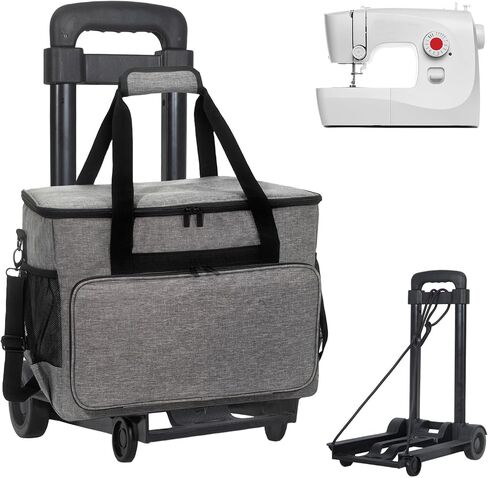 Sewing Machine Case with Wheels, Detachable Rolling Sewing Machine Tote Bag, with Machine Case Fixing Rope - Fit Most Standard Sewing Machine - Gray in Kuwait