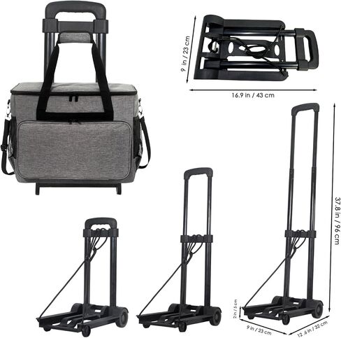 Sewing Machine Case with Wheels, Detachable Rolling Sewing Machine Tote Bag, with Machine Case Fixing Rope - Fit Most Standard Sewing Machine - Gray in Kuwait