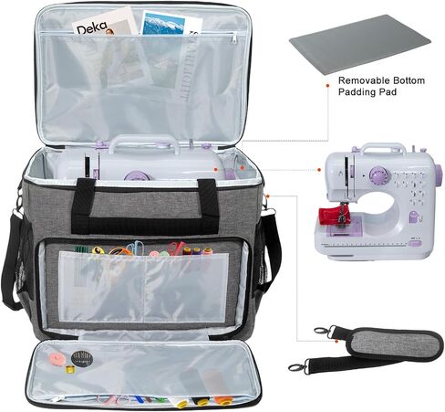 Sewing Machine Case with Wheels, Detachable Rolling Sewing Machine Tote Bag, with Machine Case Fixing Rope - Fit Most Standard Sewing Machine - Gray in Kuwait