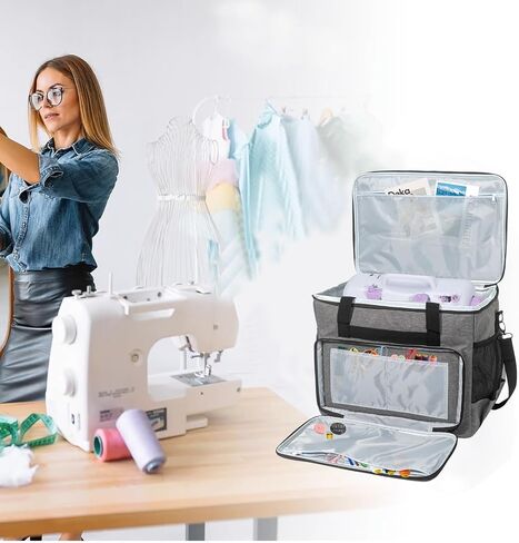 Sewing Machine Case with Wheels, Detachable Rolling Sewing Machine Tote Bag, with Machine Case Fixing Rope - Fit Most Standard Sewing Machine - Gray in Kuwait