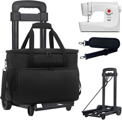 Sewing Machine Case with Wheels, Detachable Rolling Sewing Machine Tote Bag, with Machine Case Fixing Rope - Fit Most Standard Sewing Machine - Gray in Kuwait