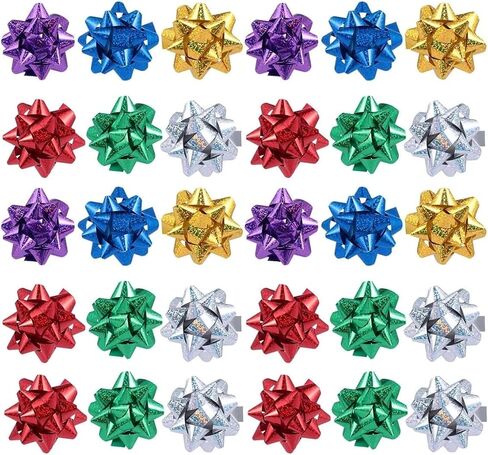 50 Pcs Colorful 1 Inch Gift Bows Christmas Bows Metallic Star Bows Party Gifts Wrapping Bows Adhesive Holiday Presents Bows for Valentine's Day, Gift Wrapping Supplies, Gift Wrap Bows in Saudi Arabia