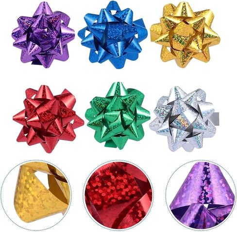 50 Pcs Colorful 1 Inch Gift Bows Christmas Bows Metallic Star Bows Party Gifts Wrapping Bows Adhesive Holiday Presents Bows for Valentine's Day, Gift Wrapping Supplies, Gift Wrap Bows in Saudi Arabia