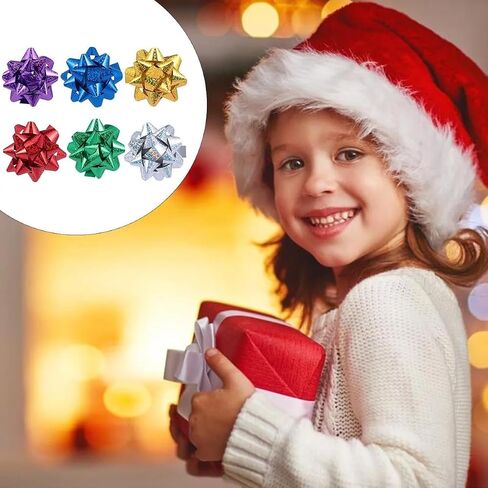 50 Pcs Colorful 1 Inch Gift Bows Christmas Bows Metallic Star Bows Party Gifts Wrapping Bows Adhesive Holiday Presents Bows for Valentine's Day, Gift Wrapping Supplies, Gift Wrap Bows in Saudi Arabia