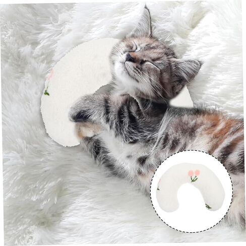 Luxshiny U Shaped Pet Neck Pillow for Cats and Dogs Soft Skin Friendly Sleeping Cushion Cervical Support for Puppies and Pets Cozy White Cushion for in Kuwait
