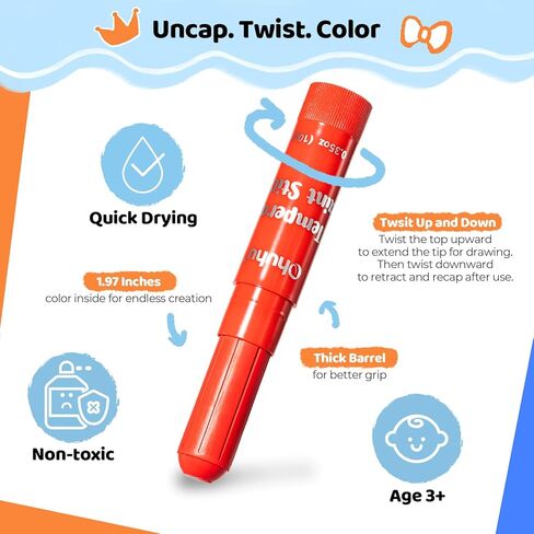 Ohuhu 36 Colors عصي طلاء من أعمدة ، طلاء منغاري قابلة للغسل للأطفال ، تجفيف سريع ، غير سامة للرسم ، الكتابة على الجدران ، يعمل بشكل رائع على قماشية خشبية من الزجاج الزجاجي الصخور in Kuwait