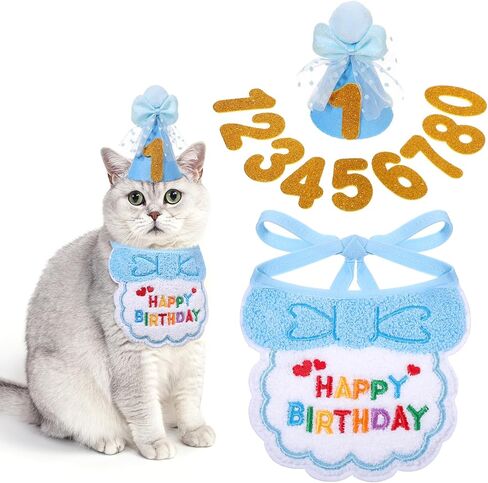 زي عيد ميلاد القط ، زرقاء كات مريلة وقبعة عيد ميلاد مع أرقام ذهبية ، عيد ميلاد هريرة باندانا الزي مريلة لزخارف عيد ميلاد الحيوانات الأليفة in Kuwait