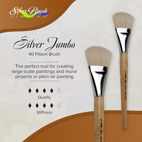 Silver Brush Limited 800350 Silver Jumbo Filbert Brush ، الجداريات الكبيرة ، الرسامين والأثاث ، الحجم 50 ، مقبض متوسط ​​الطول in Kuwait