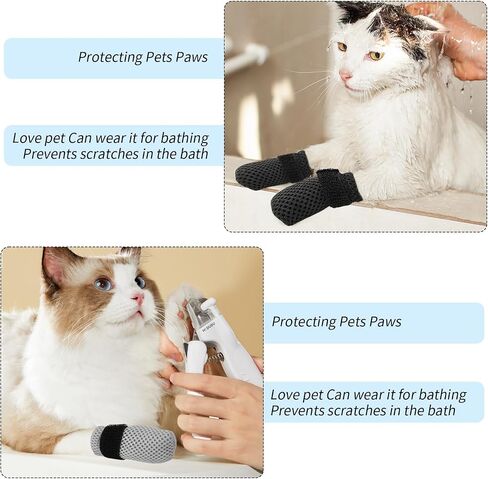 8 PCS CAT CAT COVERS ، أحذية الجوارب للقطط القفازات لمنع خدش الجوارب القابلة للتعديل جرو الشبكة الجرو الداخلية القفازات الداخلية PAW أحذية مناسبة للاستحمام وتقليص الأظافر (رمادي + أسود) in Kuwait