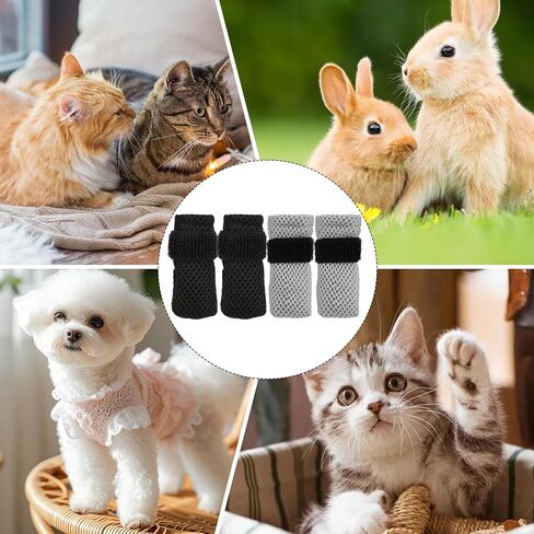 8 PCS CAT CAT COVERS ، أحذية الجوارب للقطط القفازات لمنع خدش الجوارب القابلة للتعديل جرو الشبكة الجرو الداخلية القفازات الداخلية PAW أحذية مناسبة للاستحمام وتقليص الأظافر (رمادي + أسود) in Kuwait