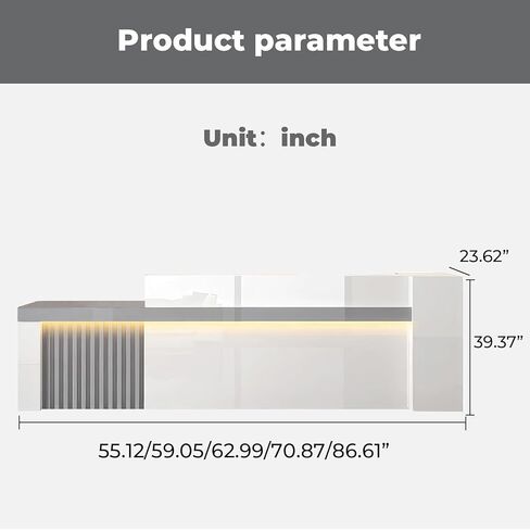 مكتب الاستقبال ، عداد الاستقبال مكتب الاستقبال مع الجرف والأدراج القابلة للقفل ، طاولة استقبال مع لوحات خاصة للمكتب ، صالون تجميل (رمادي + أبيض/يمين ، 55 "L*24" W*39 "H) in Kuwait