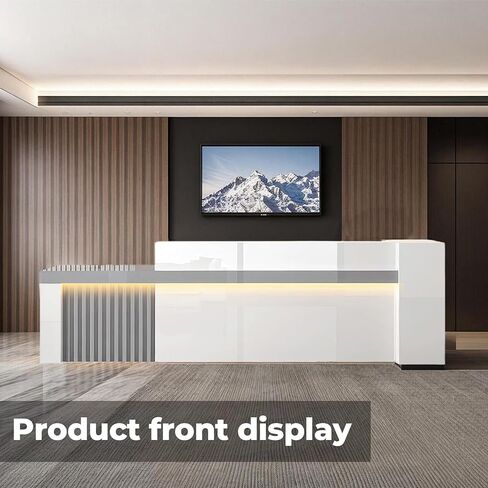 مكتب الاستقبال ، عداد الاستقبال مكتب الاستقبال مع الجرف والأدراج القابلة للقفل ، طاولة استقبال مع لوحات خاصة للمكتب ، صالون تجميل (رمادي + أبيض/يمين ، 55 "L*24" W*39 "H) in Kuwait