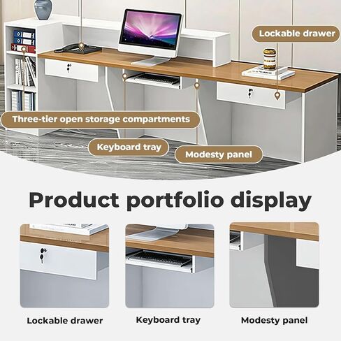 مكتب الاستقبال ، عداد الاستقبال مكتب الاستقبال مع الجرف والأدراج القابلة للقفل ، طاولة استقبال مع لوحات خاصة للمكتب ، صالون تجميل (رمادي + أبيض/يمين ، 55 "L*24" W*39 "H) in Kuwait