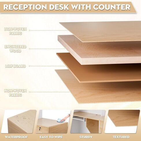 L-Shaped Modern Reception Desk with Counter & Storage - 71" Large Office Front Desk, Salon Checkout Counter with Lockable Cabinets, Shelves(Oak & White, Left - 71''L x 34''W x 41''H) in Kuwait