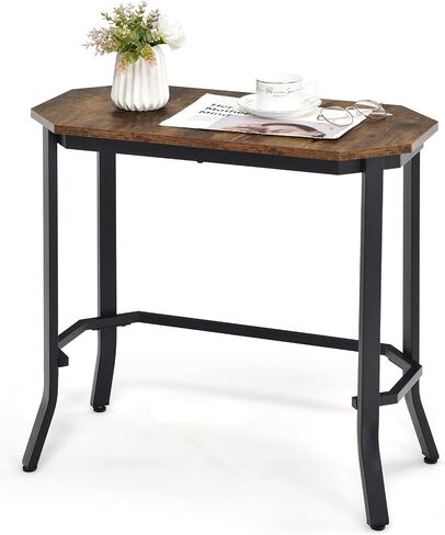 Giantex Narrow End Table, Industrial Sofa Side Table with Rustic Tabletop & Stable Steel Frame, Wood Look Accent Table, Compact Bedside Table for Living Room, Entryway, Easy Assembly, Rustic Brown in Saudi Arabia