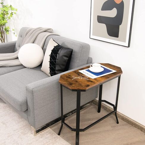 Giantex Narrow End Table, Industrial Sofa Side Table with Rustic Tabletop & Stable Steel Frame, Wood Look Accent Table, Compact Bedside Table for Living Room, Entryway, Easy Assembly, Rustic Brown in Saudi Arabia