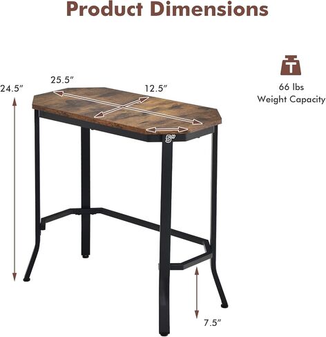 Giantex Narrow End Table, Industrial Sofa Side Table with Rustic Tabletop & Stable Steel Frame, Wood Look Accent Table, Compact Bedside Table for Living Room, Entryway, Easy Assembly, Rustic Brown in Saudi Arabia