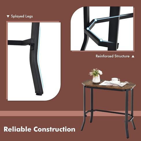Giantex Narrow End Table, Industrial Sofa Side Table with Rustic Tabletop & Stable Steel Frame, Wood Look Accent Table, Compact Bedside Table for Living Room, Entryway, Easy Assembly, Rustic Brown in Saudi Arabia