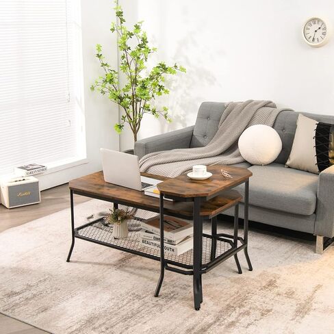 Giantex Narrow End Table, Industrial Sofa Side Table with Rustic Tabletop & Stable Steel Frame, Wood Look Accent Table, Compact Bedside Table for Living Room, Entryway, Easy Assembly, Rustic Brown in Saudi Arabia