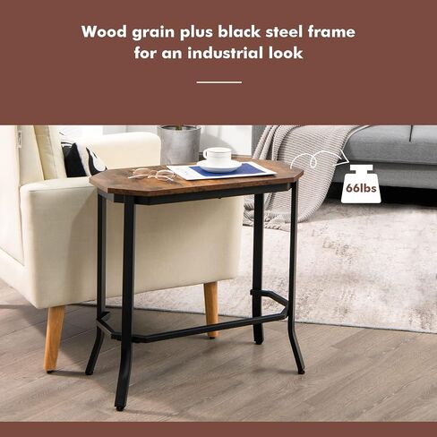 Giantex Narrow End Table, Industrial Sofa Side Table with Rustic Tabletop & Stable Steel Frame, Wood Look Accent Table, Compact Bedside Table for Living Room, Entryway, Easy Assembly, Rustic Brown in Saudi Arabia