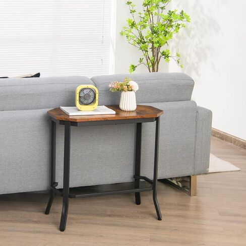 Giantex Narrow End Table, Industrial Sofa Side Table with Rustic Tabletop & Stable Steel Frame, Wood Look Accent Table, Compact Bedside Table for Living Room, Entryway, Easy Assembly, Rustic Brown in Saudi Arabia