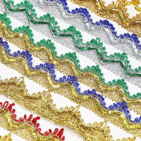 Shiny Green Sequins Lace Trim Polyester Braided Ribbon 14 Yards 35mm Wide for Sewing Crafts Clothing Curtains Accessories Lampshade Home DIY Decoration (Green-Silver, 35mm Wide) in Saudi Arabia