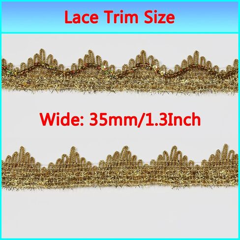 Shiny Green Sequins Lace Trim Polyester Braided Ribbon 14 Yards 35mm Wide for Sewing Crafts Clothing Curtains Accessories Lampshade Home DIY Decoration (Green-Silver, 35mm Wide) in Saudi Arabia