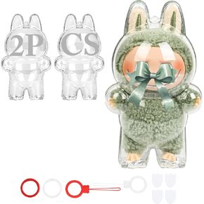2-Pack Clear Protective Cases Compatible with LABUBU Monsters Exciting-with Independent Hanging Kit & Dual Stabilization Tape in Kuwait