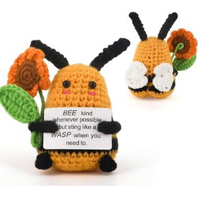 Positive Crochet Gifts Funny Bee Handmade Emotional Support Crochet Cute Animal Affirmation Card for Colleagues, Women and New Teacher Christmas Desk Decoration Inspirational Mini Doll in Saudi Arabia