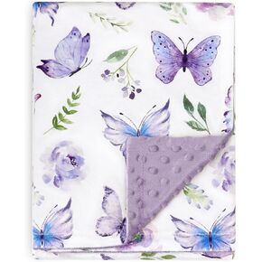 Baby Blanket for Girls with Double Layer Dotted Back 30 x 40 Inch | Soft Lightweight Minky Fabric with Purple Butterfly Design for Infant Toddler Newborn Crib Stroller Car Pet Shower Gift in Kuwait